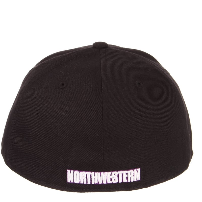 Northwestern Wildcats Zephyr Black Fitted Hat with Stylized N-Cat Design
