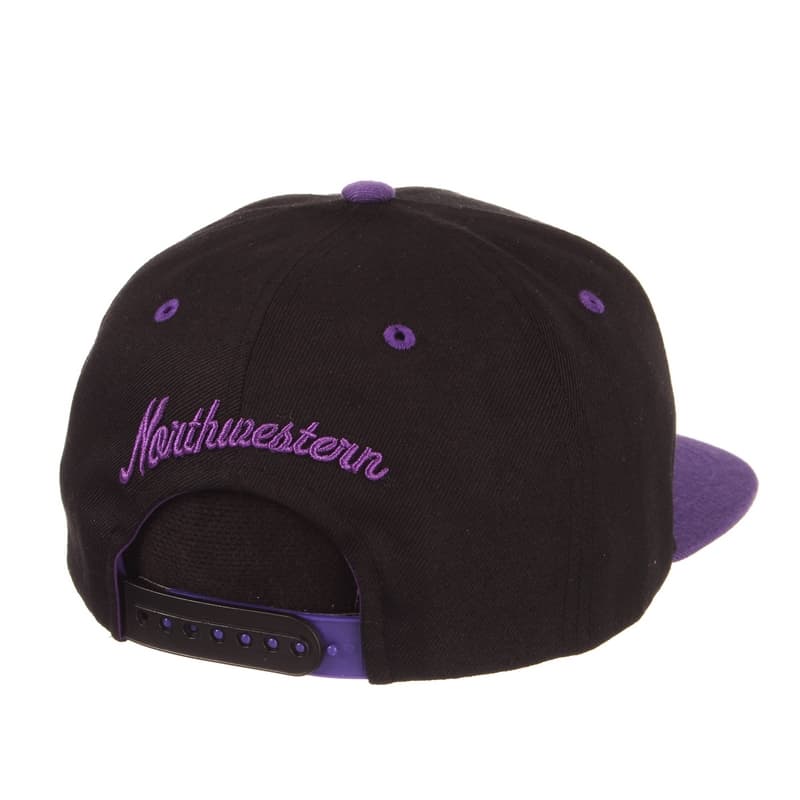 Northwestern University Wildcats Zephyr Constructed Adjustable Black/Purple Flat Brim Snapback Hat with Tonal Stylized N Design