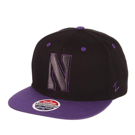 Northwestern Wildcats Zephyr Constructed Adjustable Black/Purple Flat Brim Snapback Hat with Tonal Stylized N Design