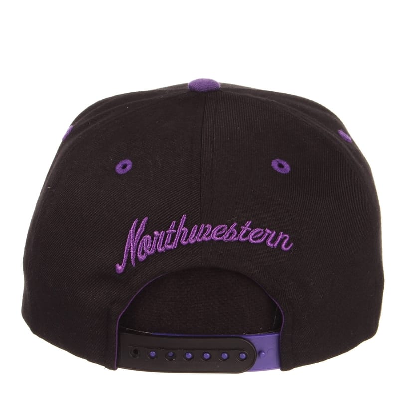 Northwestern University Wildcats Zephyr Constructed Adjustable Black/Purple Flat Brim Snapback Hat with Tonal Stylized N Design