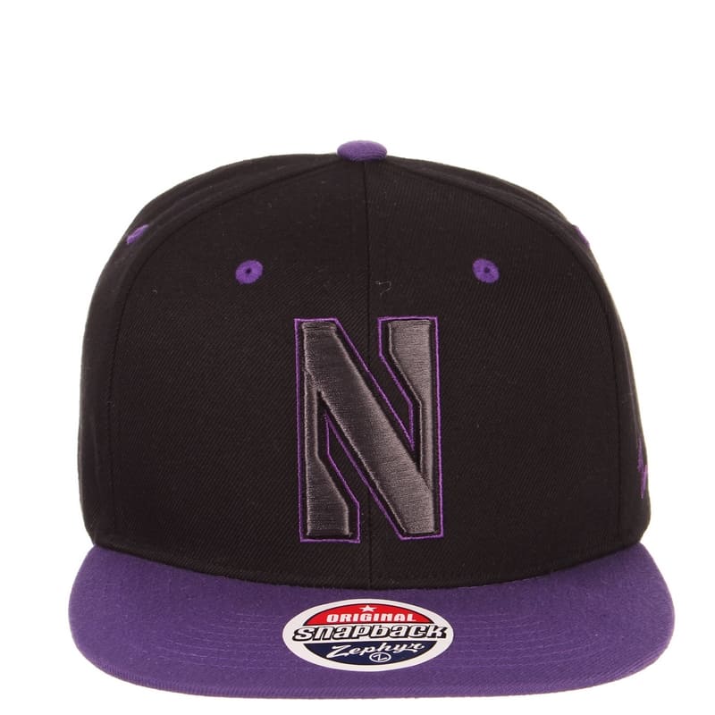 Northwestern Wildcats Zephyr Constructed Adjustable Black/Purple Flat Brim Snapback Hat with Tonal Stylized N Design