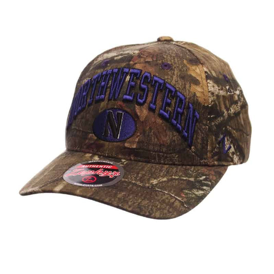 Northwestern University Wildcats Zephyr Constructed Adjustable Snapback Camo Hat With Arch Northwestern and Oval N Design