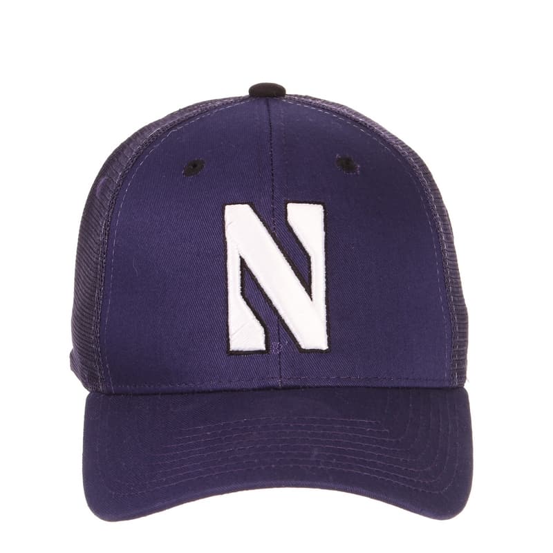 Northwestern University Wildcats Zephyr Constructed Adjustable Purple/Purple Trucker Mesh Hat with Stylized N Design