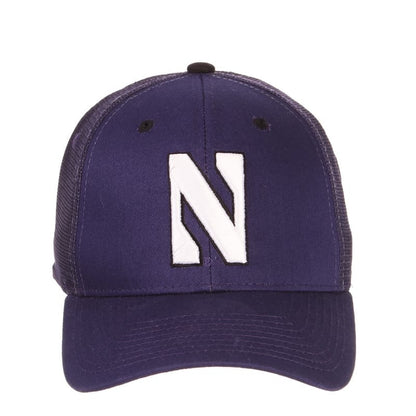 Northwestern University Wildcats Zephyr Constructed Adjustable Purple/Purple Trucker Mesh Hat with Stylized N Design