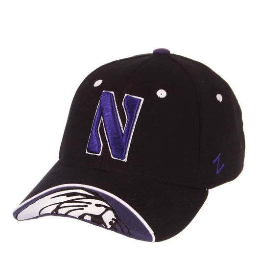 Northwestern Wildcats Zephyr Constructed Flex Fit Black Hat with Stylized N Design with Embroidered Visor