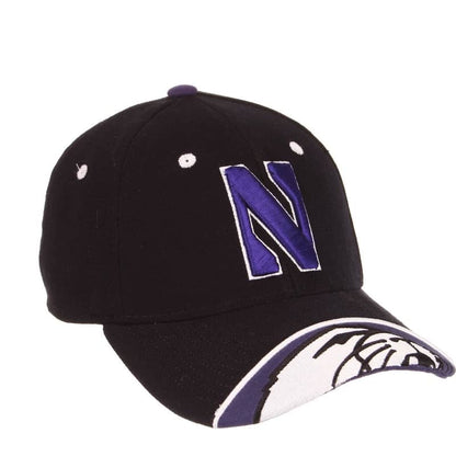 Northwestern University Wildcats Zephyr Constructed Flex Fit Black Hat with Stylized N Design with Embroidered Visor