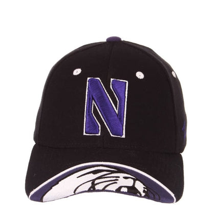 Northwestern Wildcats Zephyr Constructed Flex Fit Black Hat with Stylized N Design with Embroidered Visor