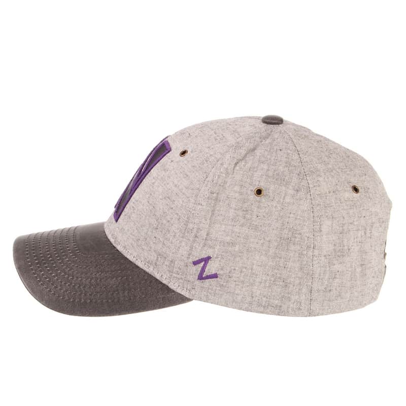 Northwestern University Wildcats Zephyr Constructed Adjustable Grey Cotton Hat with Synthetic Leather Visor And Stylized N Applique Design
