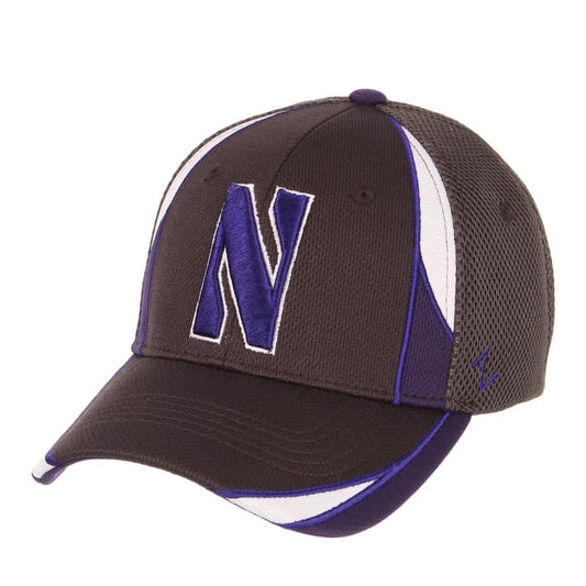 Northwestern Wildcats Zephyr Constructed Flex Fit Charcoal Hat with Purple/White Accent and Stylized N Design