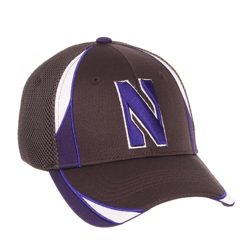 Northwestern University Wildcats Zephyr Constructed Flex Fit Charcoal Hat with Purple/White Accent and Stylized N Design