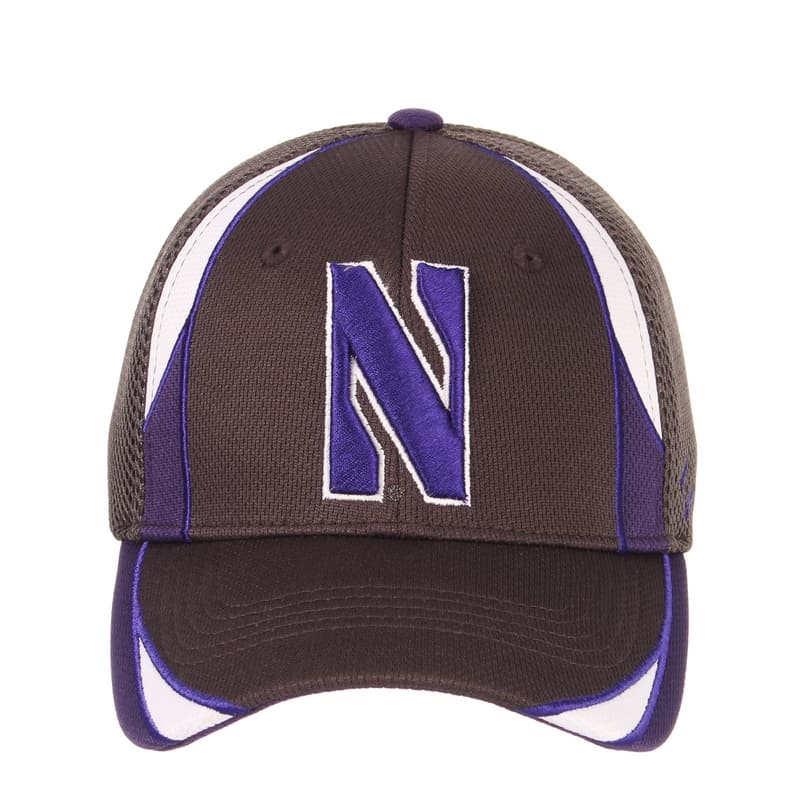 Northwestern Wildcats Zephyr Constructed Flex Fit Charcoal Hat with Purple/White Accent and Stylized N Design
