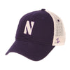 Northwestern Wildcats Zephyr Unconstructed Adjustable Dark Purple/Natural Trucker Mesh Hat with Stylized N Design