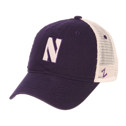 Northwestern Wildcats Zephyr Unconstructed Adjustable Dark Purple/Natural Trucker Mesh Hat with Stylized N Design