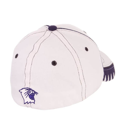 Northwestern University Wildcats Zephyr Constructed Flex Fit White Hat with Purple Accents/ Black Piping and Multicolor Stylized N Design