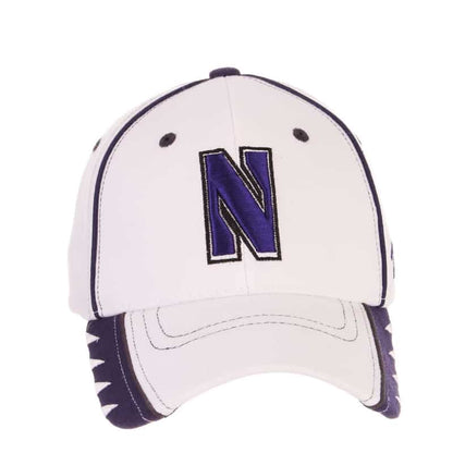 Northwestern University Wildcats Zephyr Constructed Flex Fit White Hat with Purple Accents/ Black Piping and Multicolor Stylized N Design