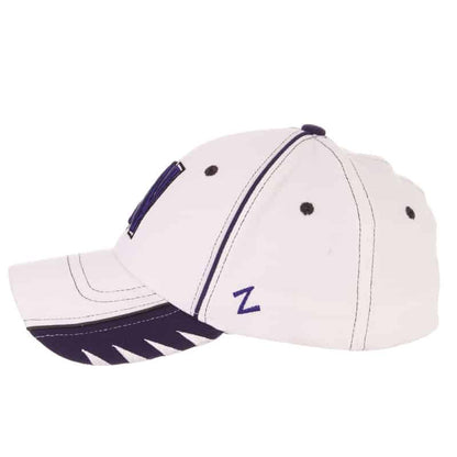 Northwestern University Wildcats Zephyr Constructed Flex Fit White Hat with Purple Accents/ Black Piping and Multicolor Stylized N Design