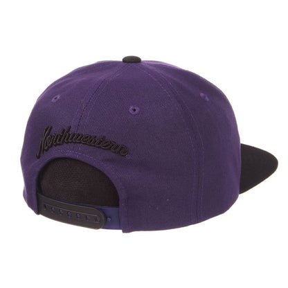 Northwestern University Wildcats Zephyr Constructed Adjustable Dark Purple/Black Flat Brim Snapback Hat with Tonal N-cat Design