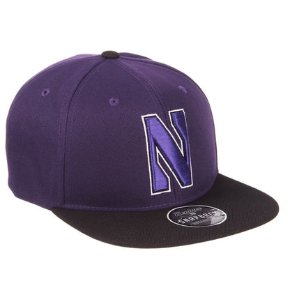Northwestern University Wildcats Zephyr Constructed Adjustable Dark Purple/Black Flat Brim Snapback Hat with Tonal N-cat Design