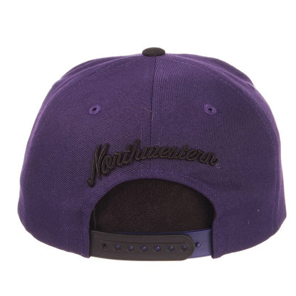 Northwestern University Wildcats Zephyr Constructed Adjustable Dark Purple/Black Flat Brim Snapback Hat with Tonal N-cat Design