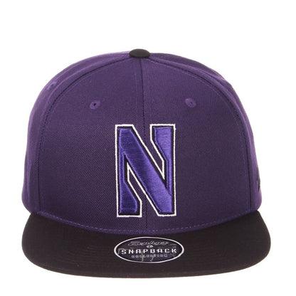 Northwestern University Wildcats Zephyr Constructed Adjustable Dark Purple/Black Flat Brim Snapback Hat with Tonal N-cat Design
