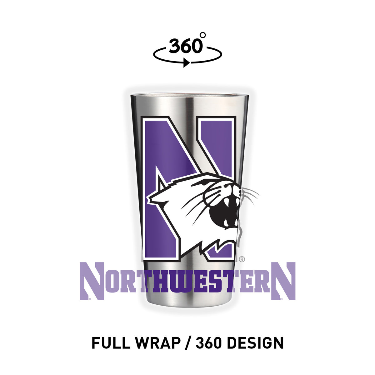 Northwestern University Wildcats 16oz Stemless Steel Pint