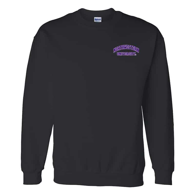 Northwestern University Wildcats Men's Black Crewneck Sweatshirt with Left Chest Embroidered Northwestern University Design