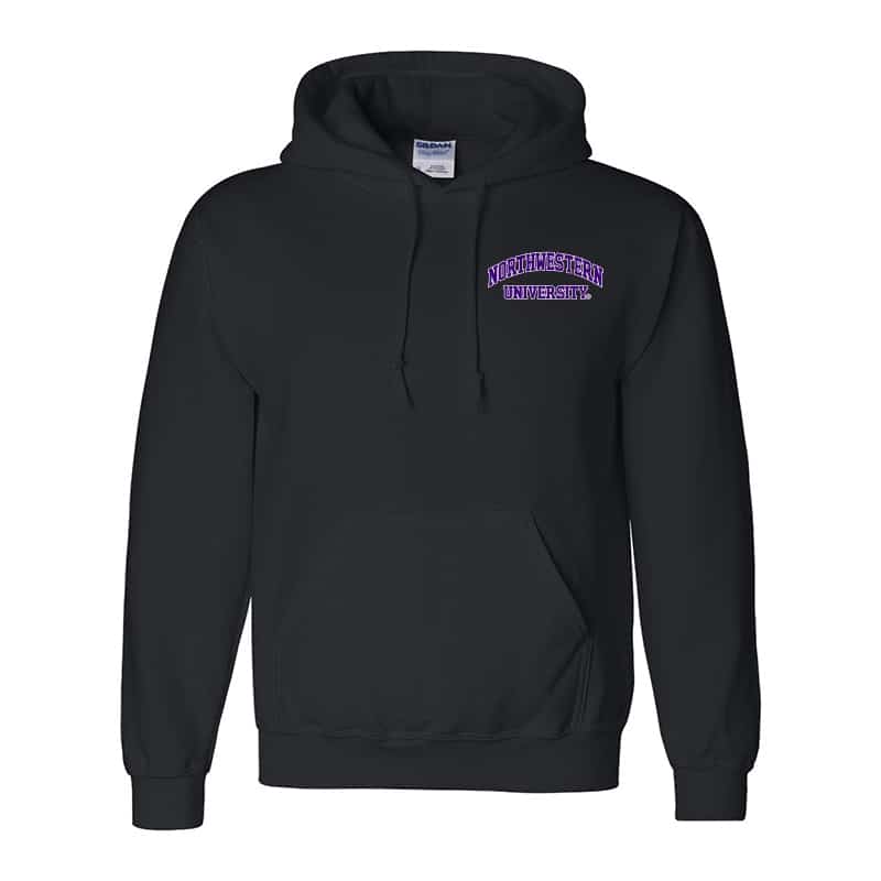 Northwestern University Wildcats Men's Black Hooded Sweatshirt with Left Chest Embroidered Northwestern University Design