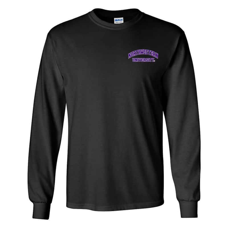 Northwestern University Wildcats Men's Black Long Sleeve Tee Shirt with Left Chest Embroidered Northwestern University Design