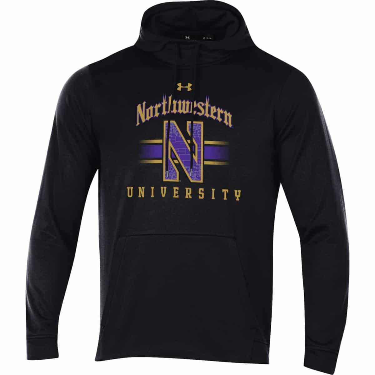 Northwestern Wildcats Men’s Under Armour Tactical Tech™ Black Hooded Sweatshirt with Northwestern University & Stylized N Gothic Design