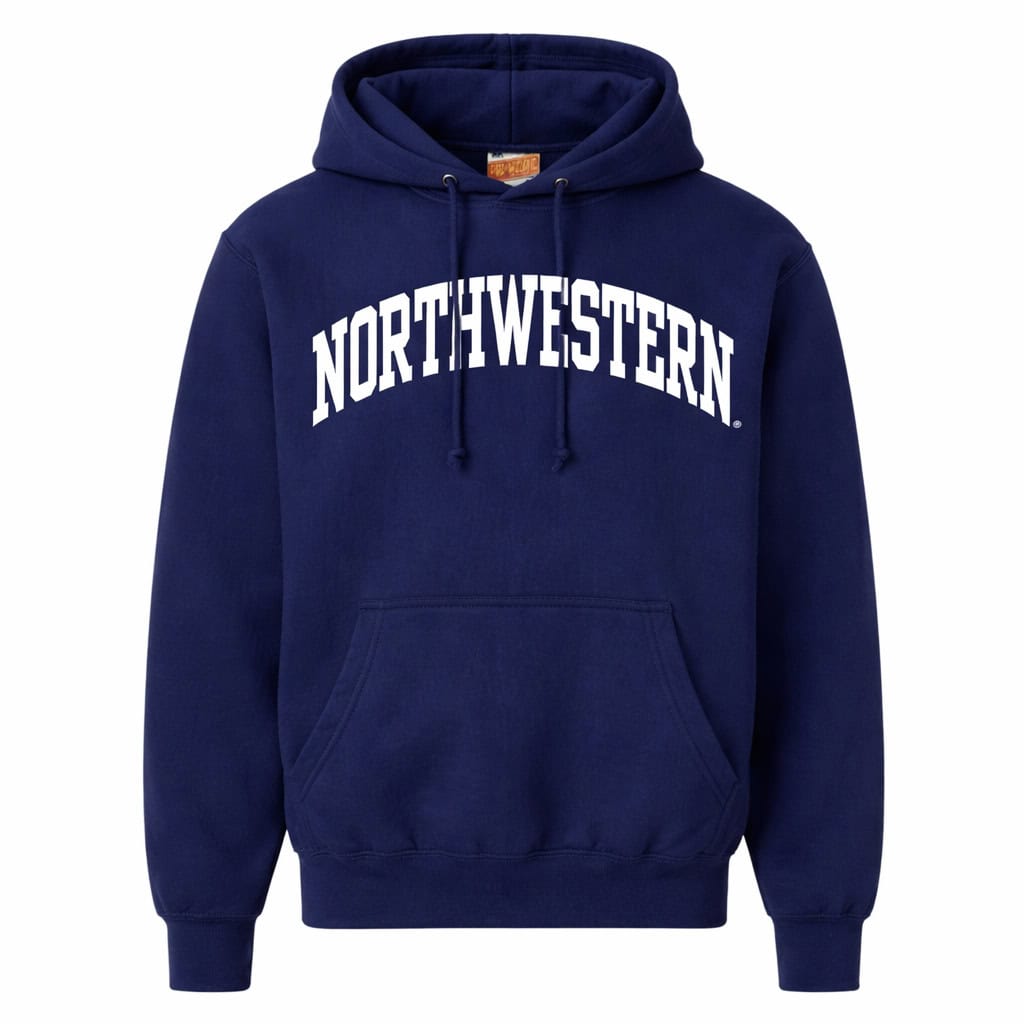 Northwestern University Wildcats Men's MV Super-Heavy Pro-Weave Fleece Navy Hooded Sweatshirt with One Color Arch Design