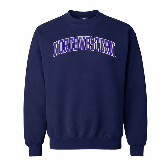 Northwestern University Wildcats Men's MV Pro-Weave Super-Heavy Navy Crewneck Sweatshirt with Two Color Arch Design