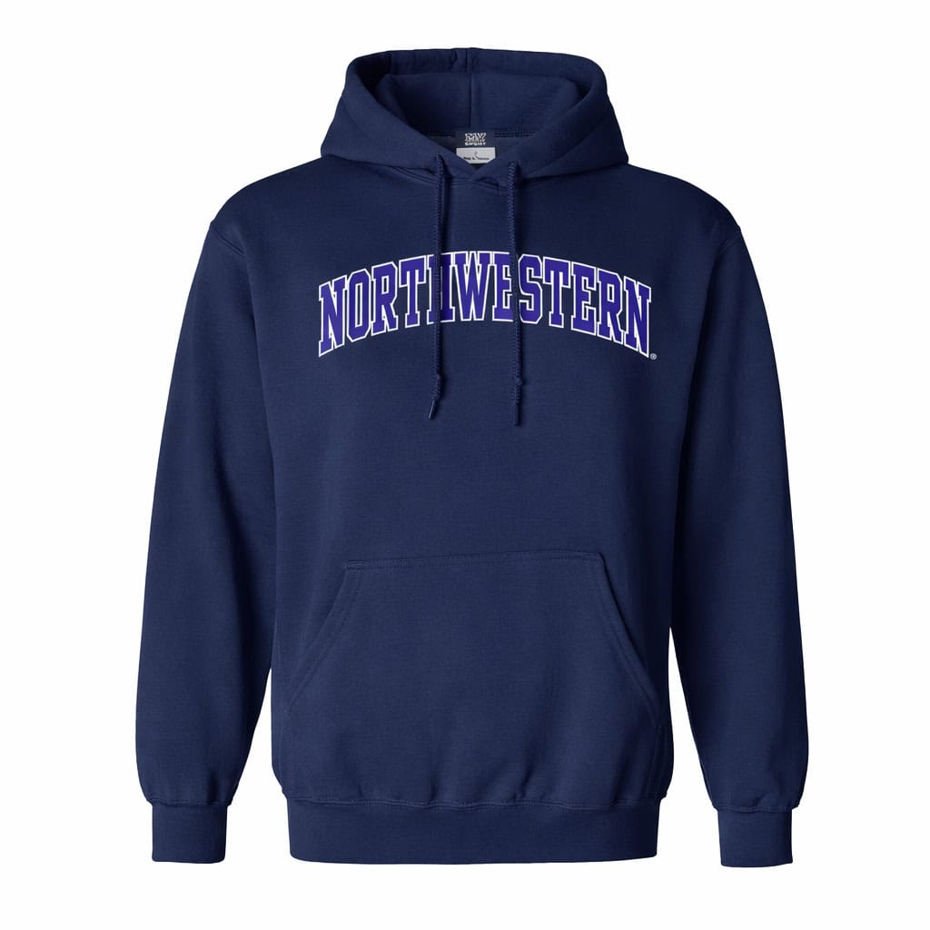 Northwestern University Wildcats Men's MV Fundamental Fleece Navy Hooded Sweatshirt with Two Color Arch Design