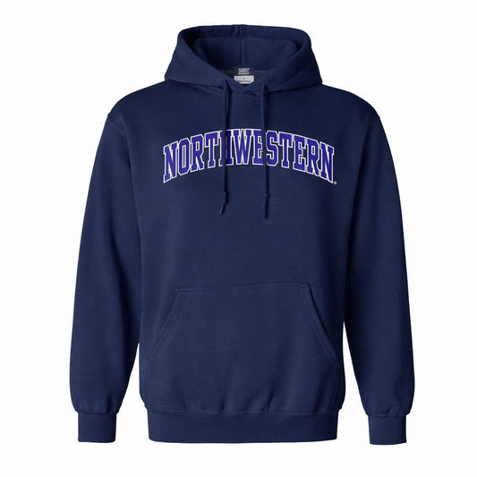 Northwestern University Wildcats Men's MV Fundamental Fleece Navy Hooded Sweatshirt with Two Color Arch Design