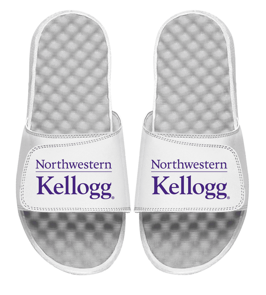 Northwestern University Wildcats White ISlide Flip Flops with Kellogg Design