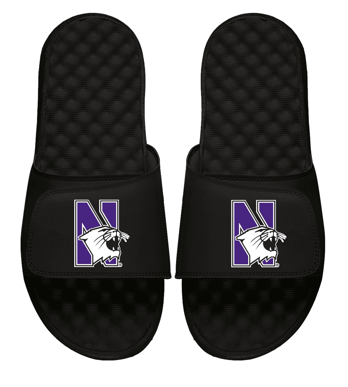 Northwestern University Wildcats Black ISlide Flip Flops With N-Cat Design