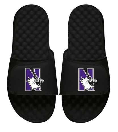 Northwestern University Wildcats Black ISlide Flip Flops With N-Cat Design