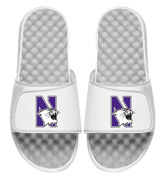 Northwestern University Wildcats White ISlide Flip Flops With N-Cat Design