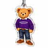 Northwestern University Wildcats teddy bear acrylic ornament with purple Northwestern sweater and ribbon hanger.