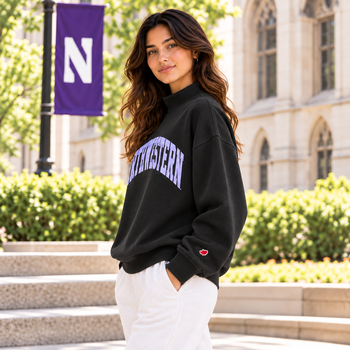 Northwestern University Wildcats Women’s League Diana Mock Neck Sweatshirt – Black