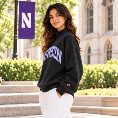 Northwestern University Wildcats Women’s League Diana Mock Neck Sweatshirt – Black