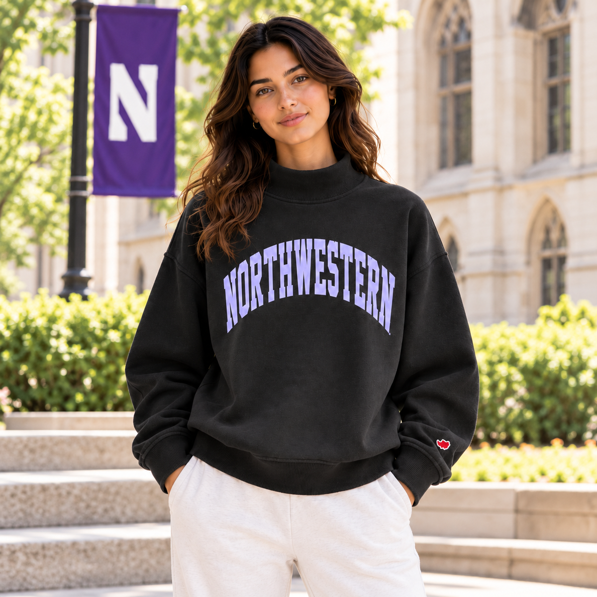 Northwestern University Wildcats Women’s League Diana Mock Neck Sweatshirt – Black