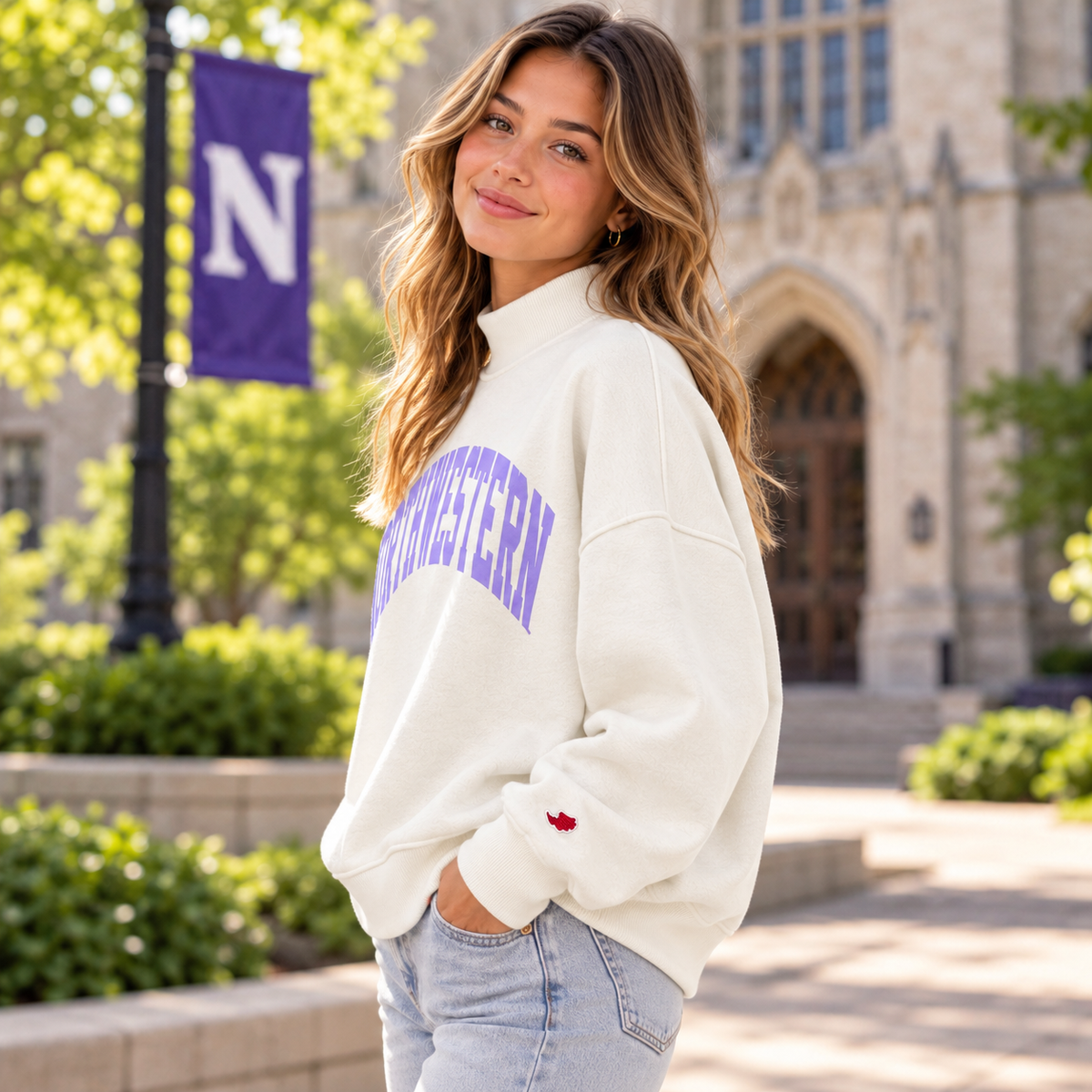 Northwestern University Wildcats Women’s League Diana Mock Neck Sweatshirt – Snow White