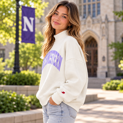 Northwestern University Wildcats Women’s League Diana Mock Neck Sweatshirt – Snow White