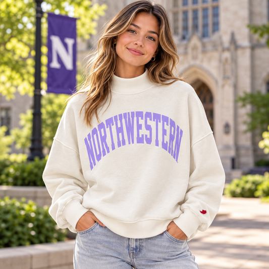 Northwestern University Wildcats Women’s League Diana Mock Neck Sweatshirt – Snow White