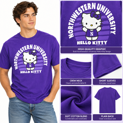 Northwestern University Wildcats Hello Kitty Men’s Purple Short Sleeve T-Shirt