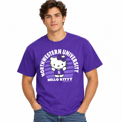 Northwestern University Wildcats Hello Kitty Men’s Purple Short Sleeve T-Shirt
