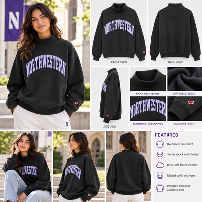 Northwestern University Wildcats Women’s League Diana Mock Neck Sweatshirt – Black