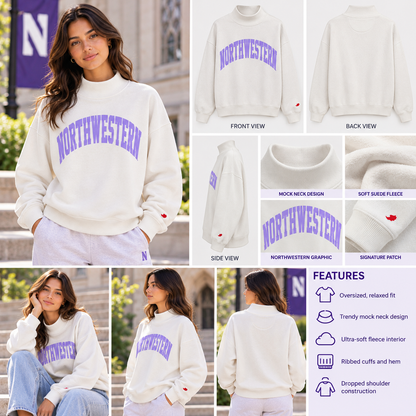 Northwestern University Wildcats Women’s League Diana Mock Neck Sweatshirt – Snow White