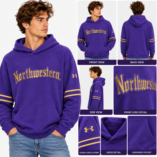 Under Armour Northwestern Wildcats Gothic Script Pullover Hoodie – Purple & Gold