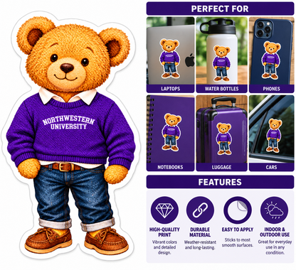 Northwestern University Wildcats Teddy Bear Durable Sticker